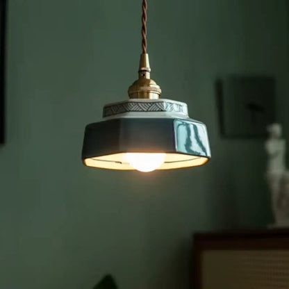Luminária de Teto Pendente Vintage em Cerâmica e Pintada à Mão