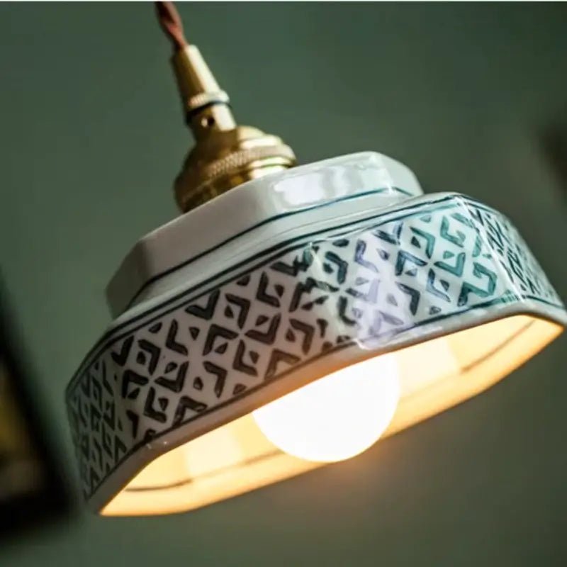 Luminária de Teto Pendente Vintage em Cerâmica e Pintada à Mão