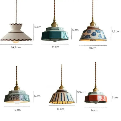 Luminária de Teto Pendente Vintage em Cerâmica e Pintada à Mão