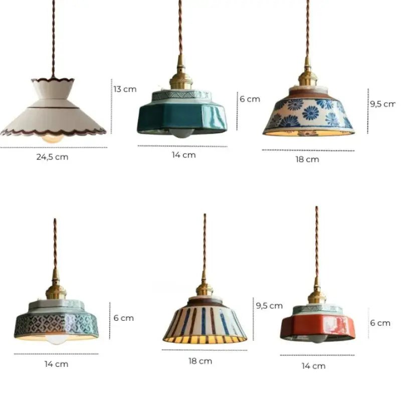 Luminária de Teto Pendente Vintage em Cerâmica e Pintada à Mão