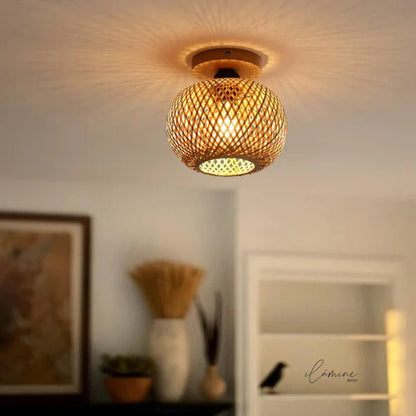 Luminária de Teto Rattan Fibras Naturais