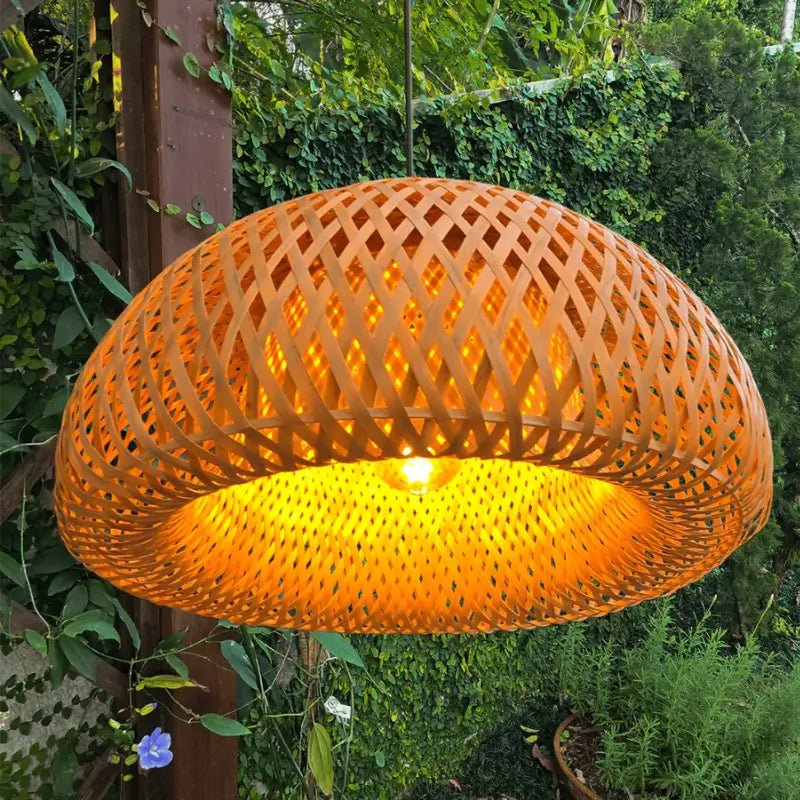 Luminária Teto Pendente de Bambu 35cm Rústica