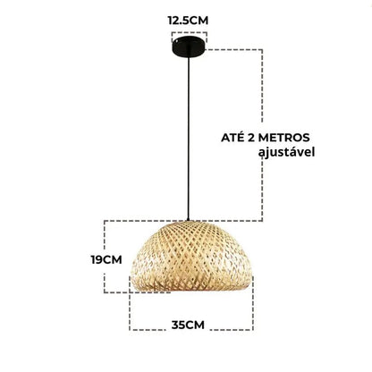 Luminária Teto Pendente de Bambu 35cm Rústica