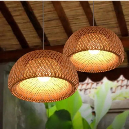 Luminária Teto Pendente de Bambu 35cm Rústica