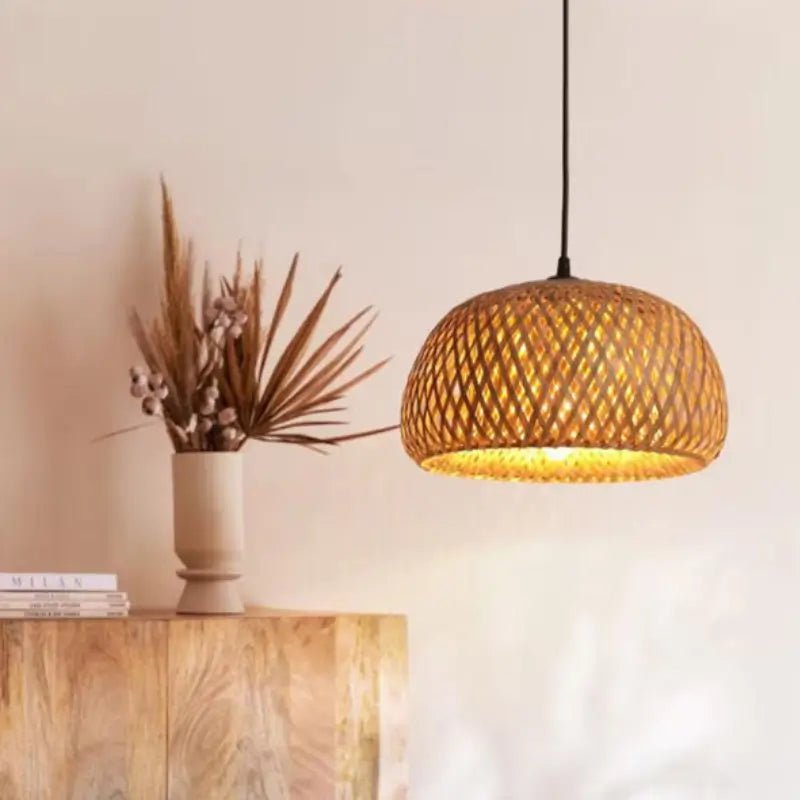 Luminária Teto Pendente de Bambu 35cm Rústica