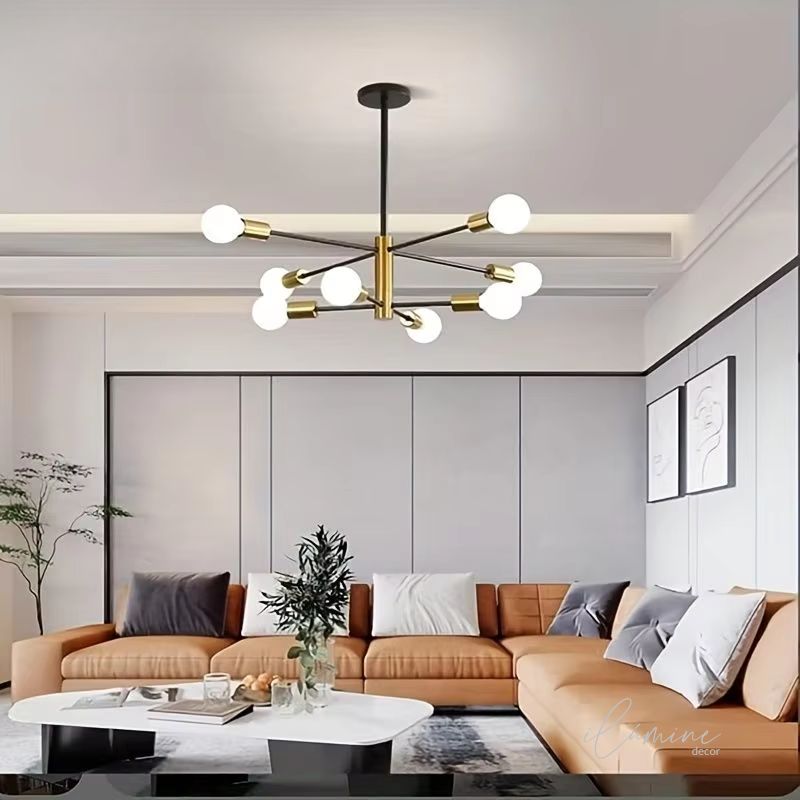 Lustre Para Sala de Jantar Moderno Preto com Dourado
