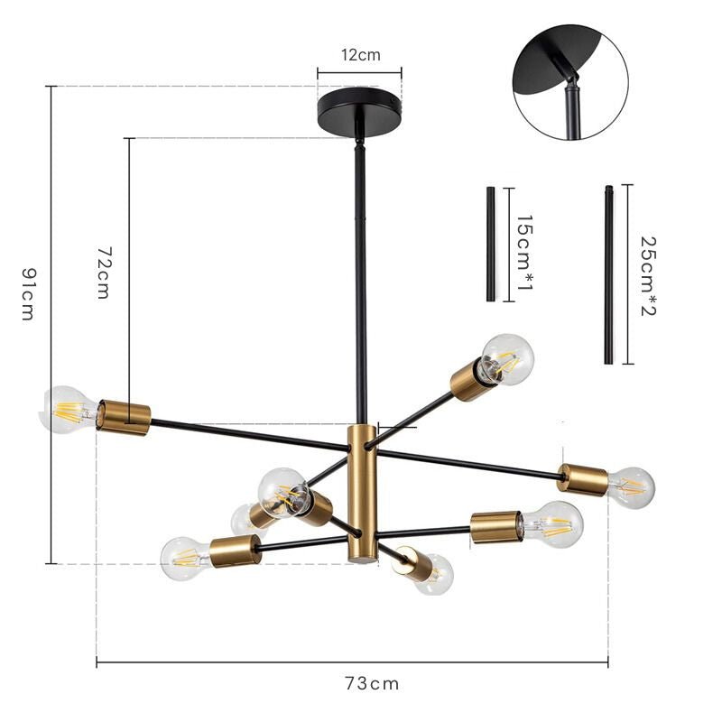 Lustre Para Sala de Jantar Moderno Preto com Dourado
