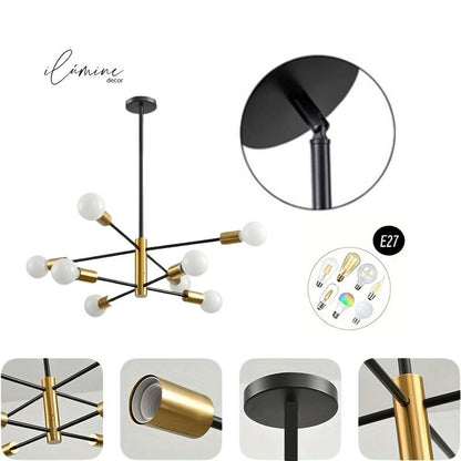 Lustre Para Sala de Jantar Moderno Preto com Dourado