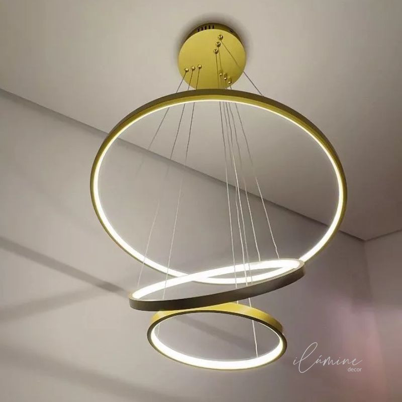 Lustre Pendente Dourado 3 Anéis