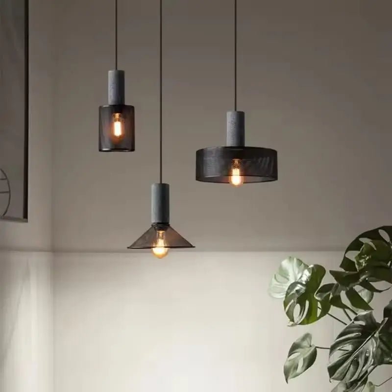 Pendente de Teto Cimento Queimado e Tela de Ferro