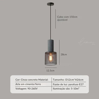 Pendente de Teto Cimento Queimado e Tela de Ferro