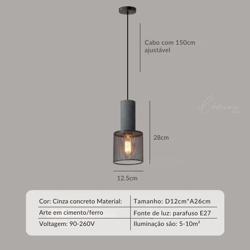 Pendente de Teto Cimento Queimado e Tela de Ferro
