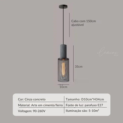 Pendente de Teto Cimento Queimado e Tela de Ferro
