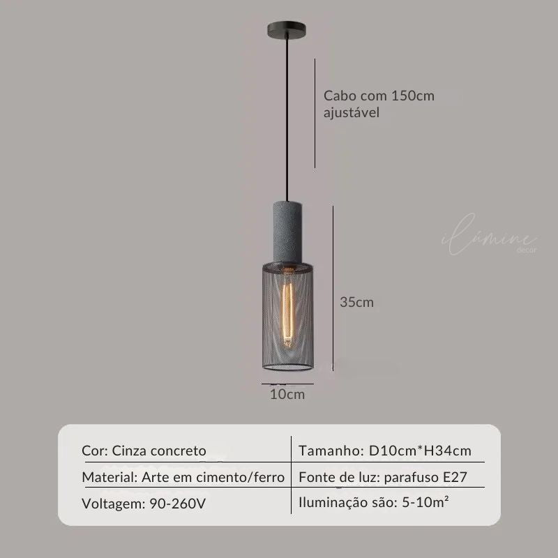 Pendente de Teto Cimento Queimado e Tela de Ferro